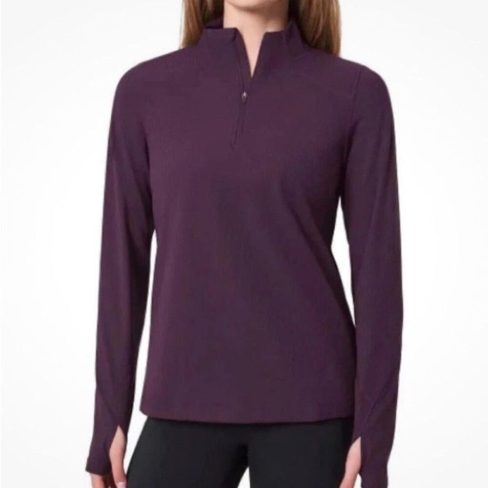 NWT Mondetta Women's Ribbed 1/2 Zip Top in Plum - Size M